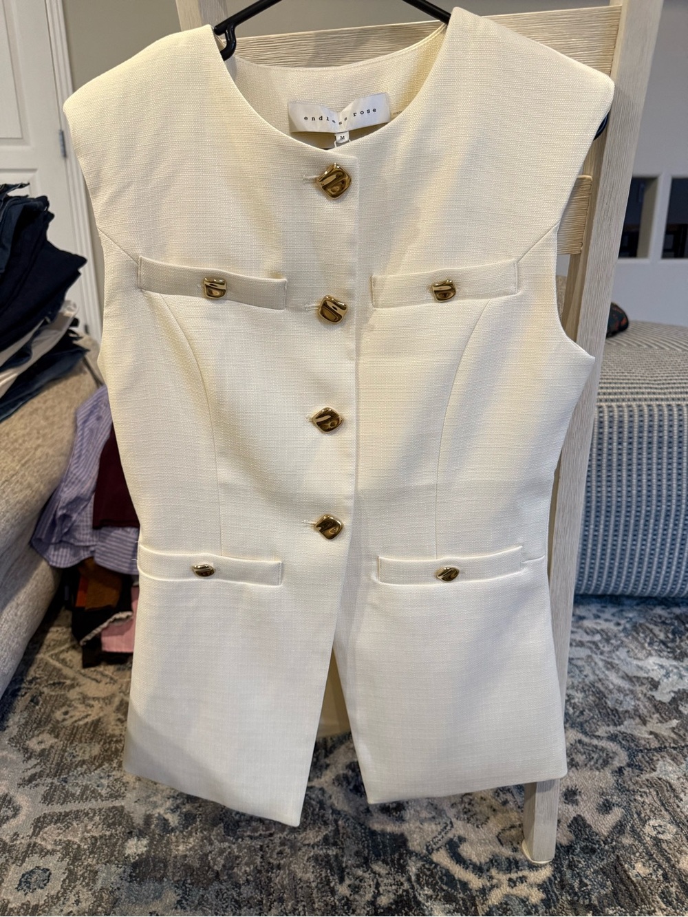 Endless Rose Ivory Sleeveless Vest with Gold Buttons